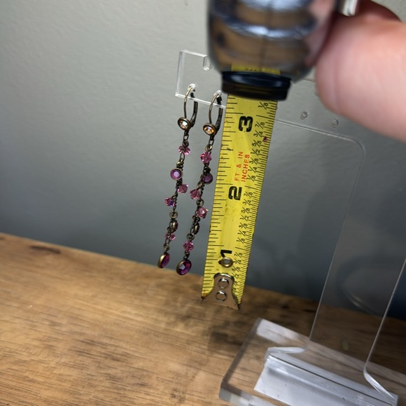 14k gold aura borealis bezel dangle earrings - Picture 3 of 3